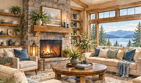 Watercolor illustration of The Living Room