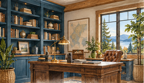 Watercolor illustration of The Study